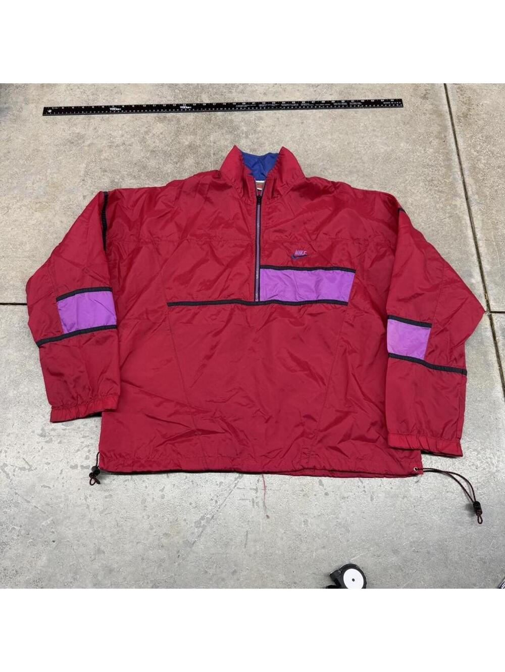 vintage nike red pink and purple quarter zip windbreaker jacket size large